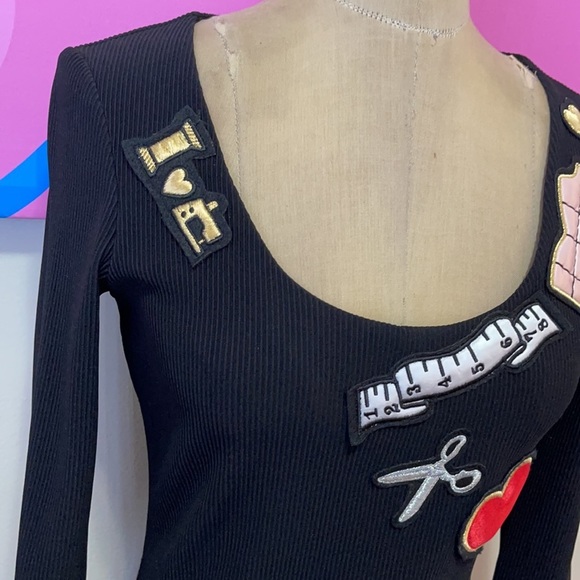 Moschino Sewing Black Sheath Dress Scissors Heart - Picture 4 of 12